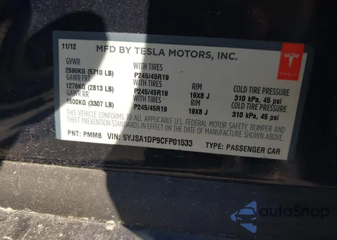2012 Tesla Model S Performance/Signature Performance from USA, damaged, VIN 5YJSA1DP9CFP01533